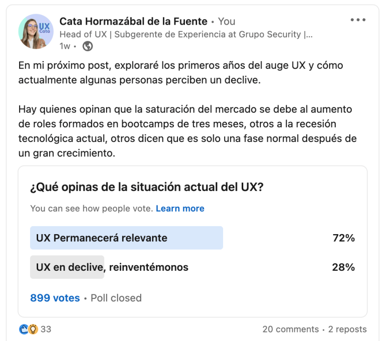 Resultado encuesta de Situación actual del UX